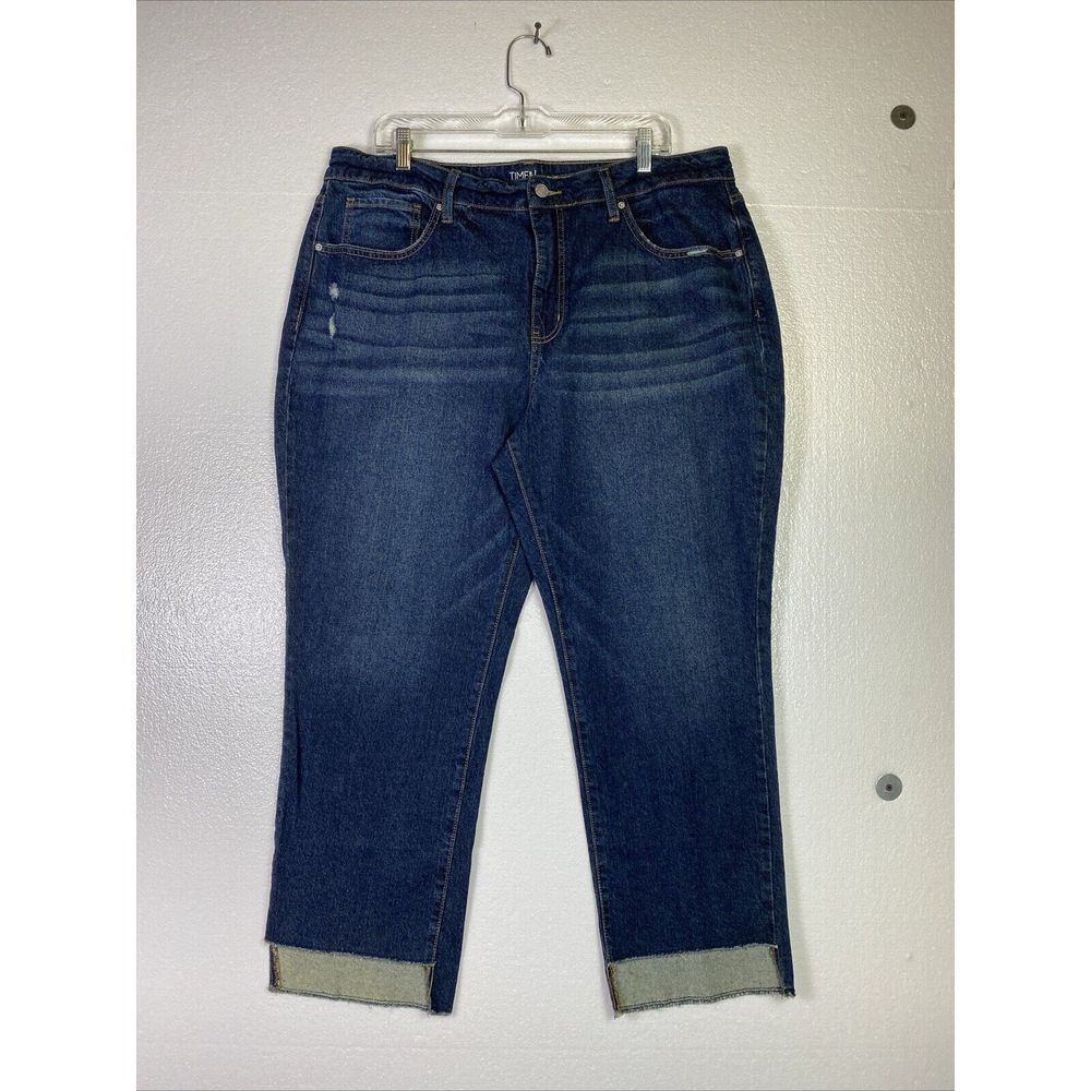 Time and Tru Stretch Jeans 20 Destressed Womens Blue High rise high low step hem